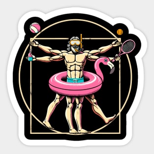 Pool Party Pink Flamingo Vitruvian Man Novelty Funny Summer Sticker